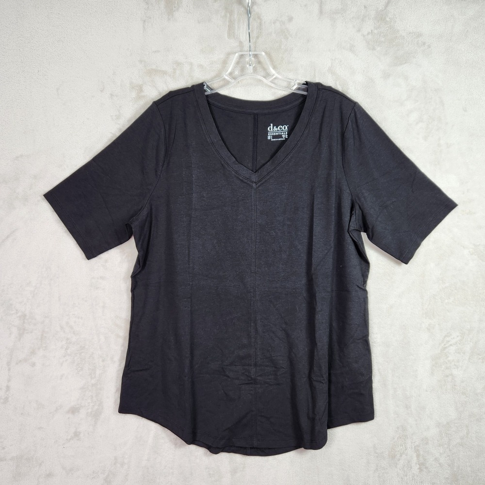 Denim & Co‎ Womens Large Black Favorite Jersey Elbow Sleeve V-Neck Tunic A640763